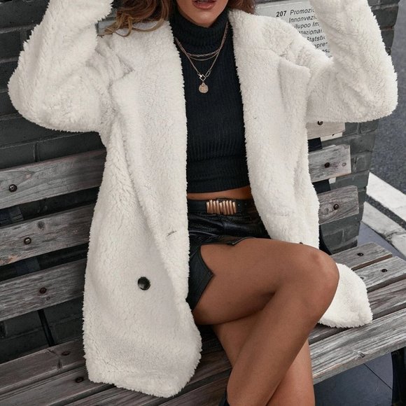 chic double breasted faux fur teddy coat - Picture 5 of 7